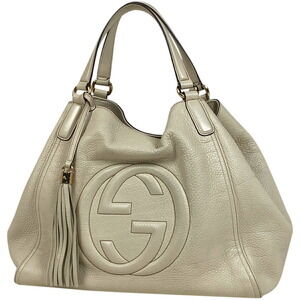 Gucci Soho Tote Bag Shoulder Fringe Interlocking GG Leather Ivory White
